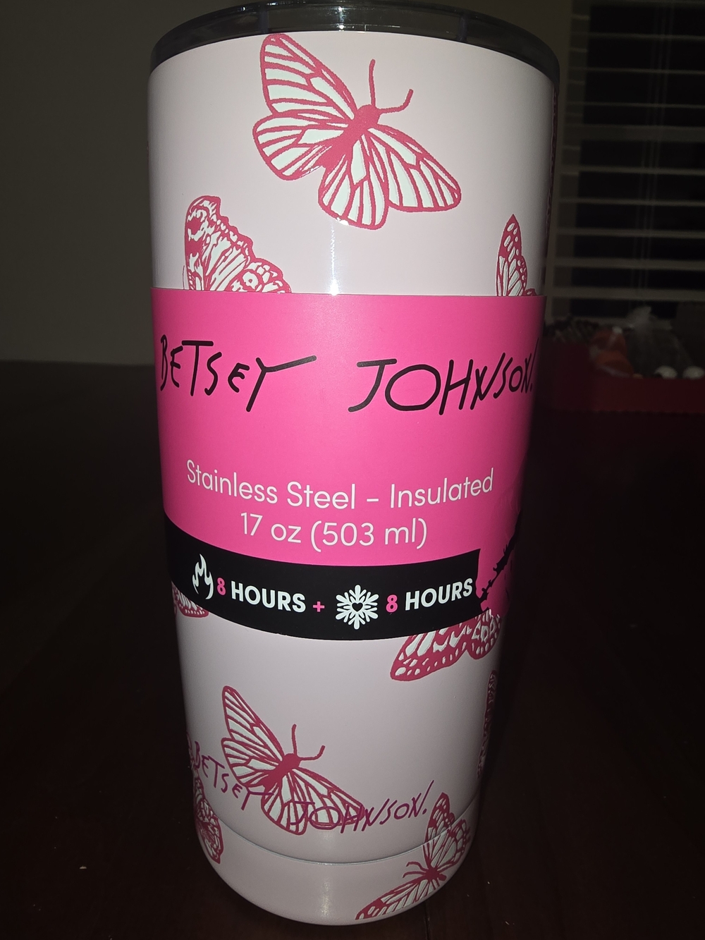 Betsey Johnson Pink Butterfly 🦋  Stainless Steel Insulated Tumbler - 17 oz, NWT